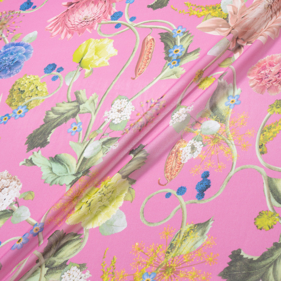 Multi Floral Printed Candy Pink Pure Silk Chiffon