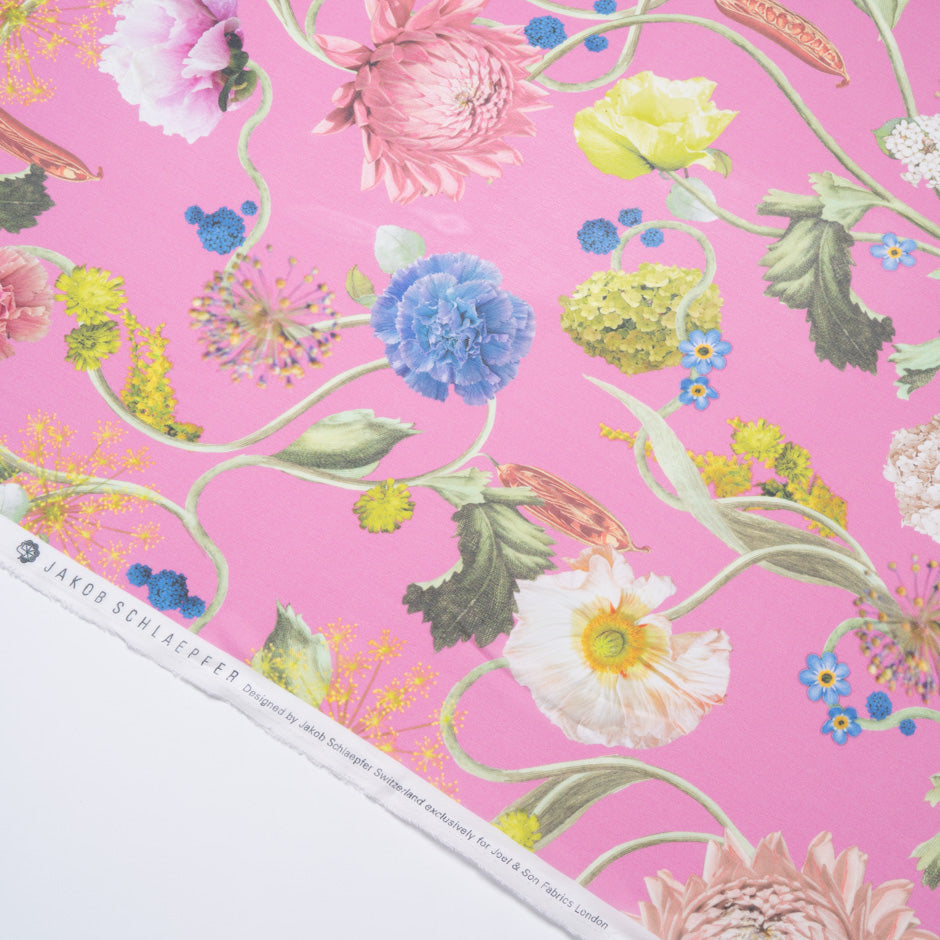 Multi Floral Printed Candy Pink Pure Silk Chiffon