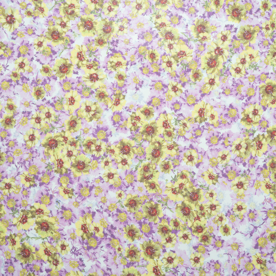 Yellow & Purple Floral Printed Pure Silk Georgette