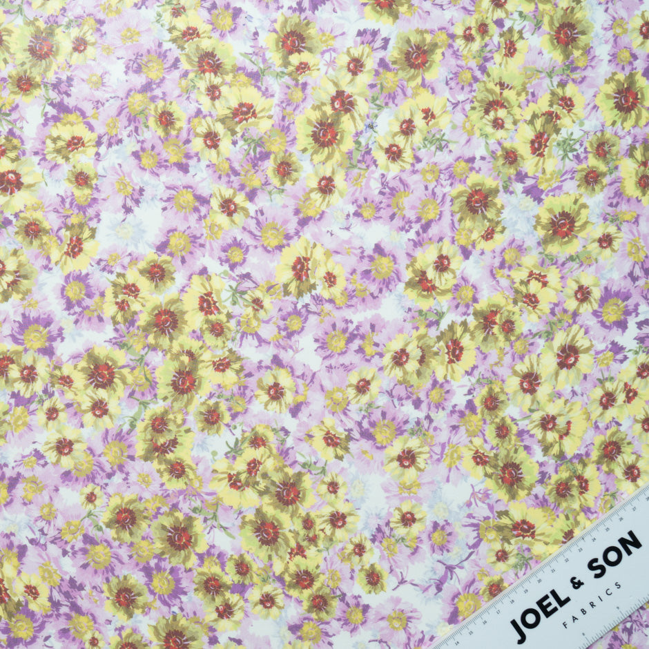 Yellow & Purple Floral Printed Pure Silk Georgette