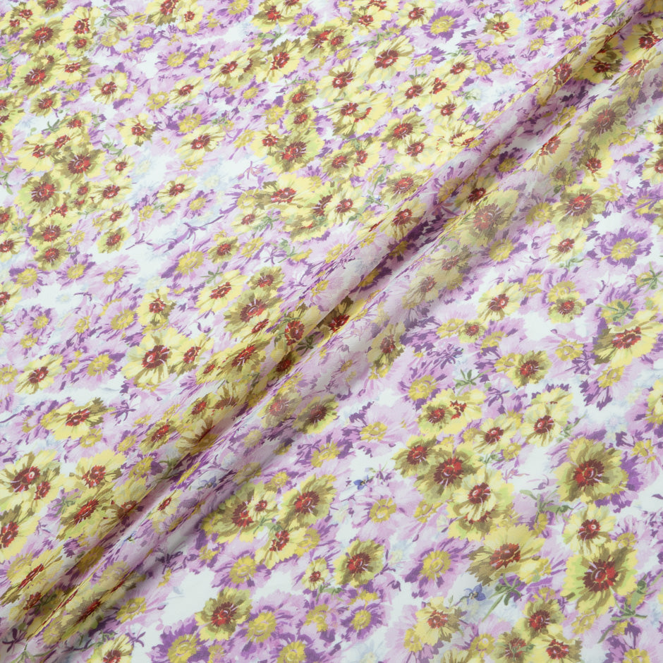 Yellow & Purple Floral Printed Pure Silk Georgette