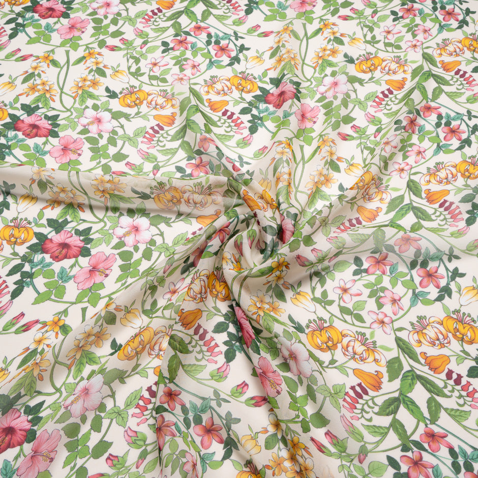 Pink & Yellow Floral Printed Pure Silk Chiffon