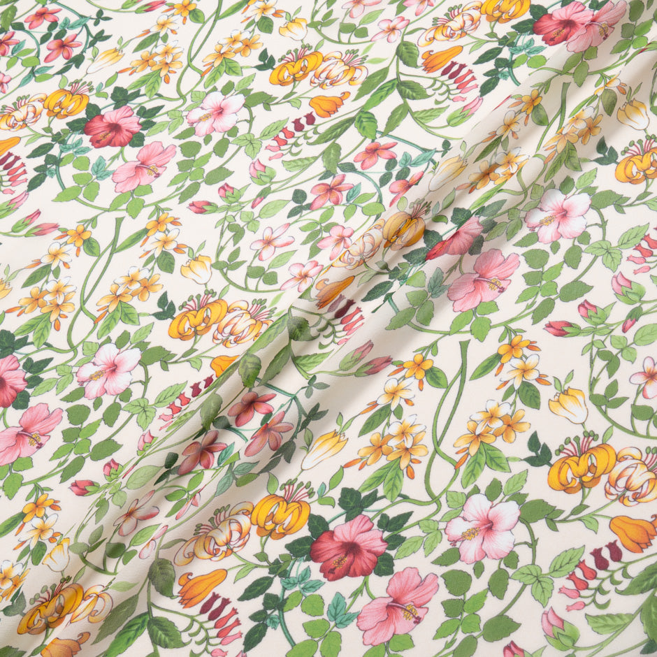 Pink & Yellow Floral Printed Pure Silk Chiffon