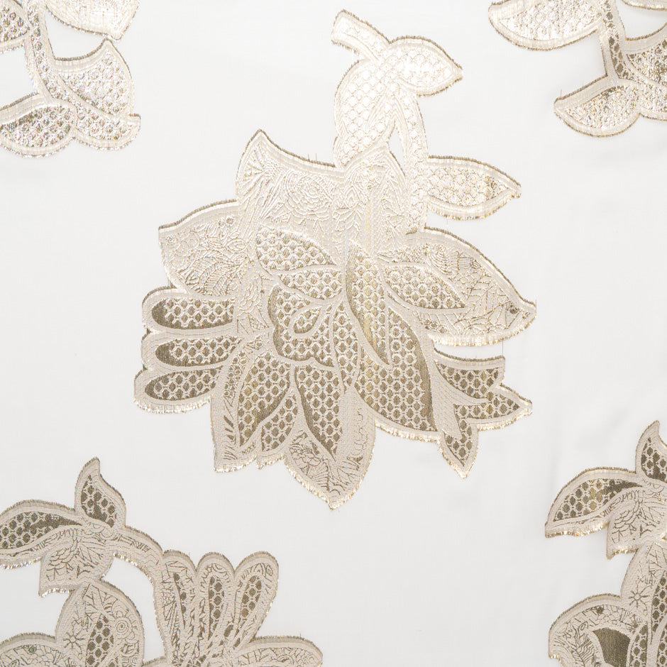 Gold Metallic Leaf Ivory Silk Chiffon