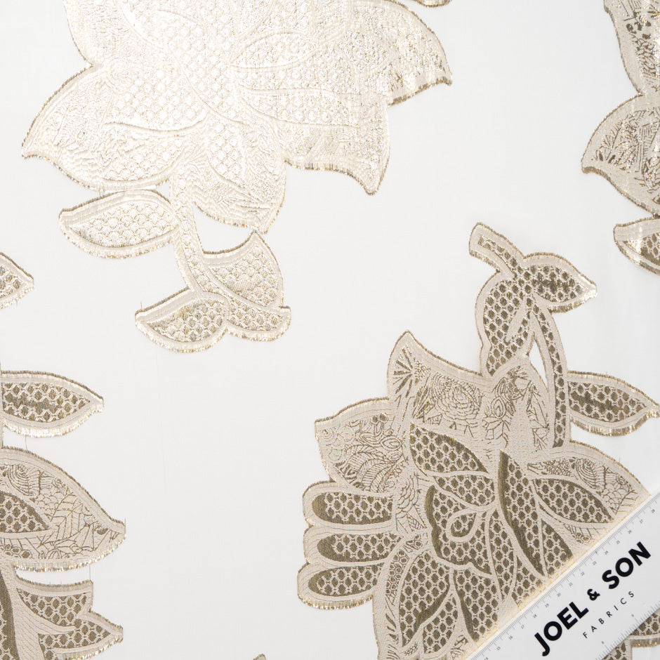 Gold Metallic Leaf Ivory Silk Chiffon