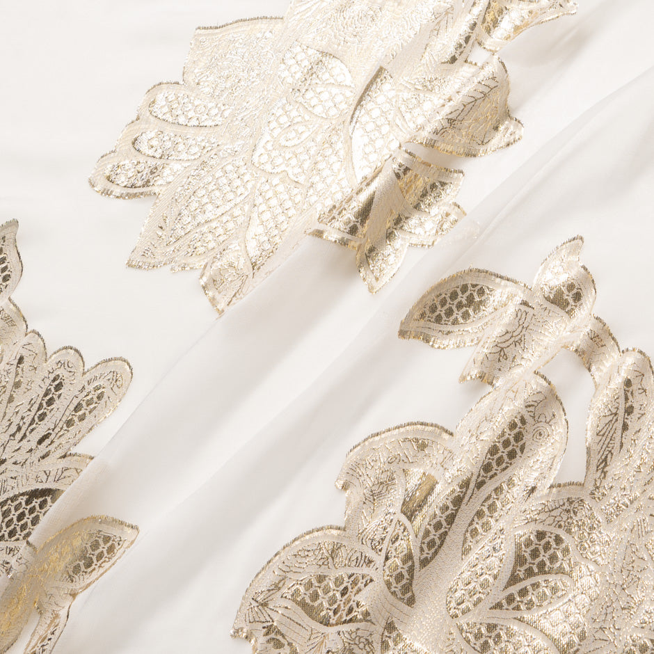 Gold Metallic Leaf Ivory Silk Chiffon