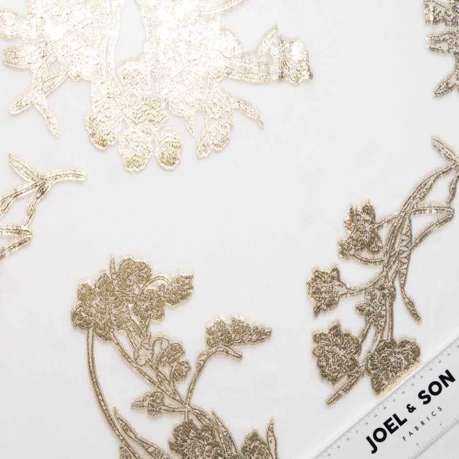 Gold Floral Metallic Ivory Silk Chiffon