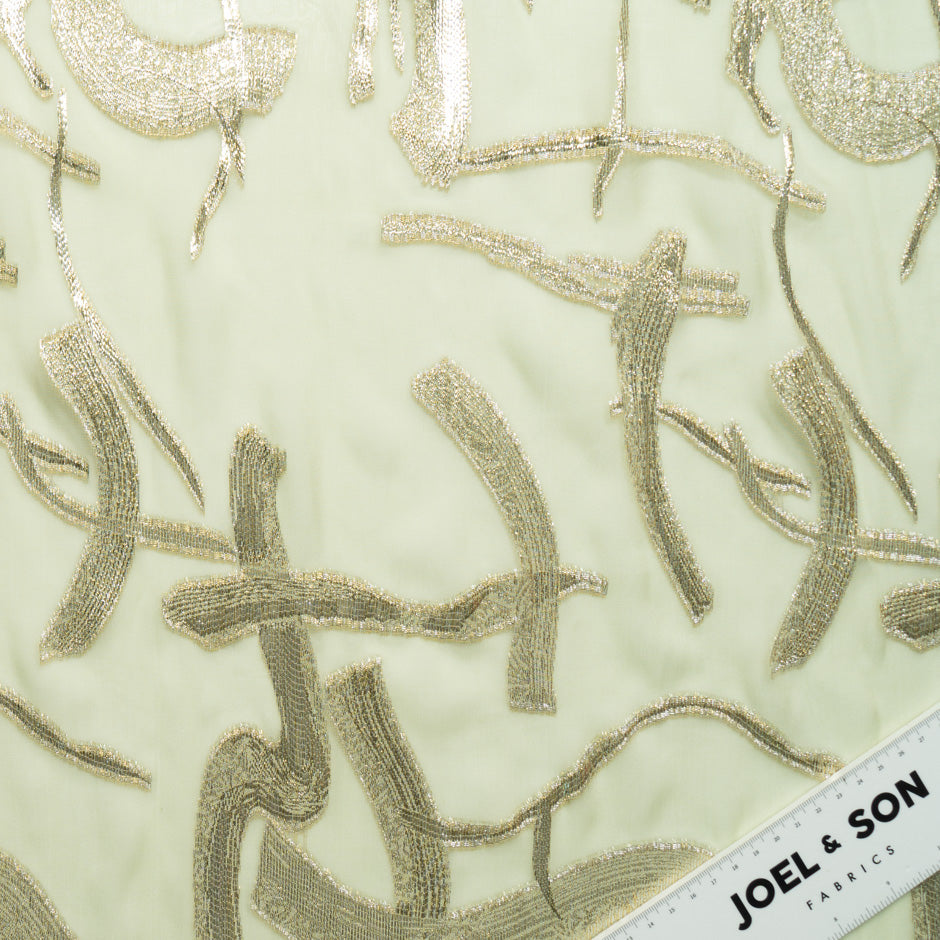 Abstract Metallic Jacquard Green Silk Chiffon