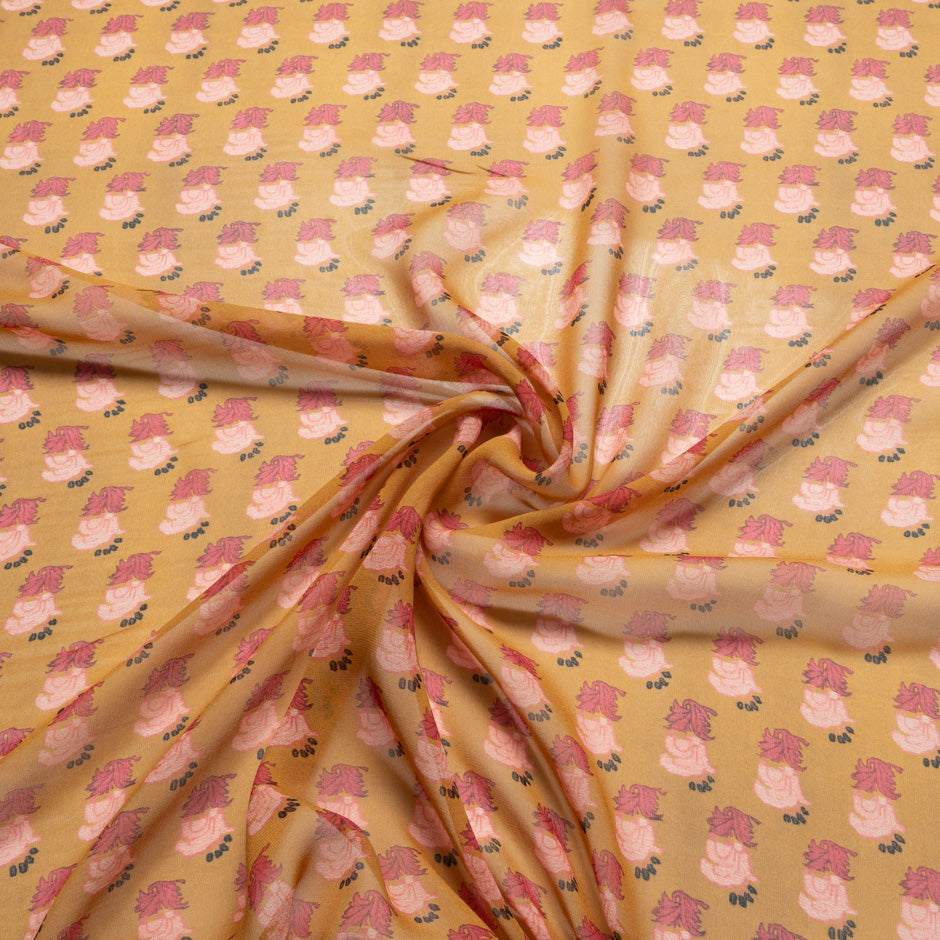 Geometric Printed Orange Silk Georgette