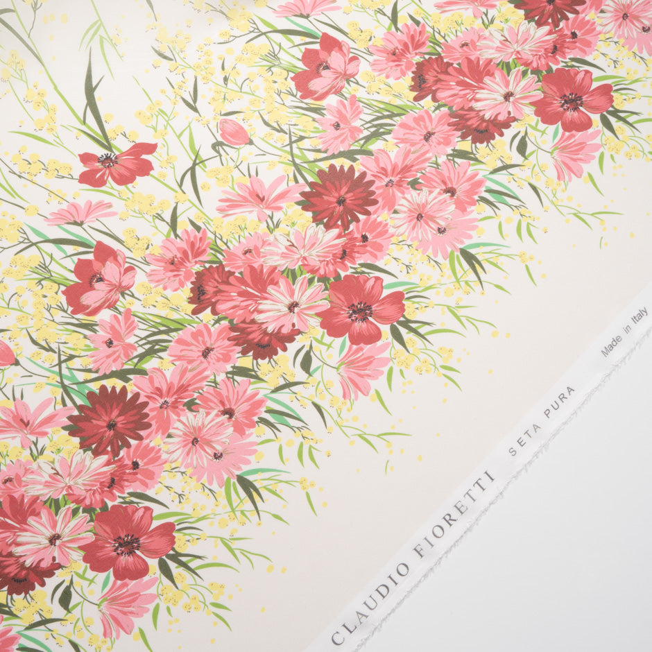 Multi Floral Printed Ivory Silk Chiffon