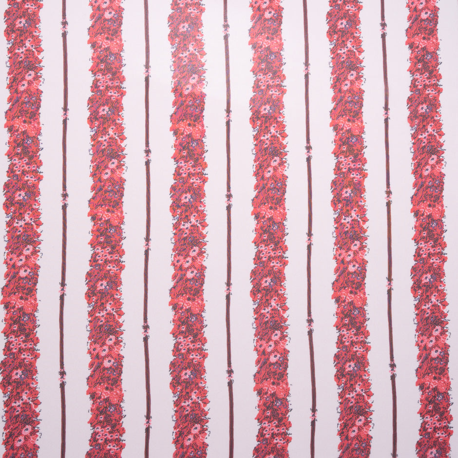 Red Floral Stripe Printed Pure Silk Georgette