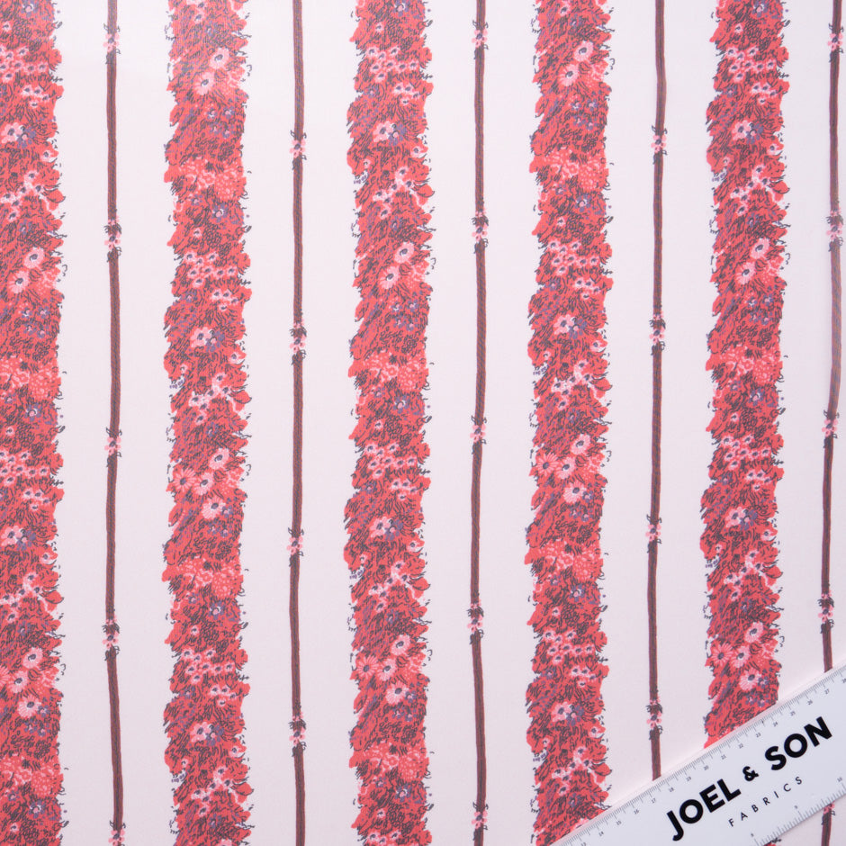 Red Floral Stripe Printed Pure Silk Georgette