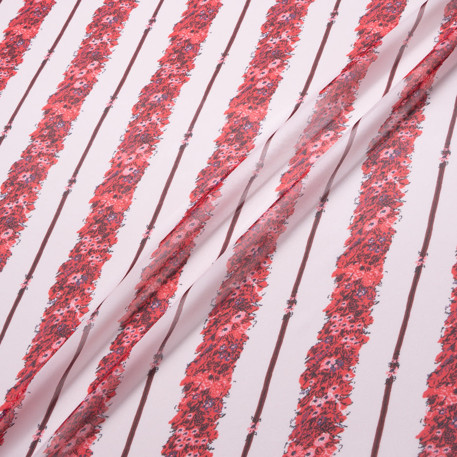 Red Floral Stripe Printed Pure Silk Georgette