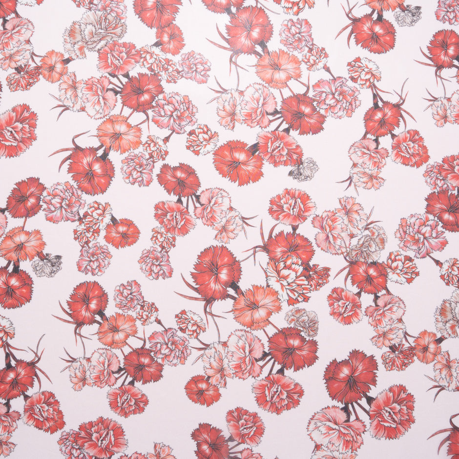 Red Floral Printed Ivory Silk Georgette