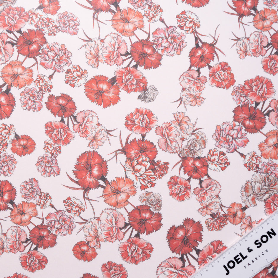 Red Floral Printed Ivory Silk Georgette