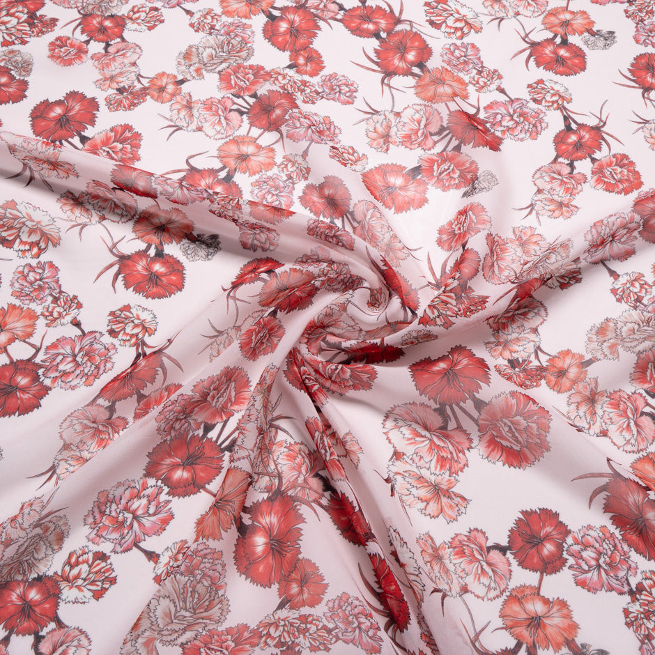 Red Floral Printed Ivory Silk Georgette