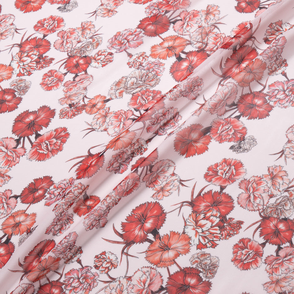 Red Floral Printed Ivory Silk Georgette