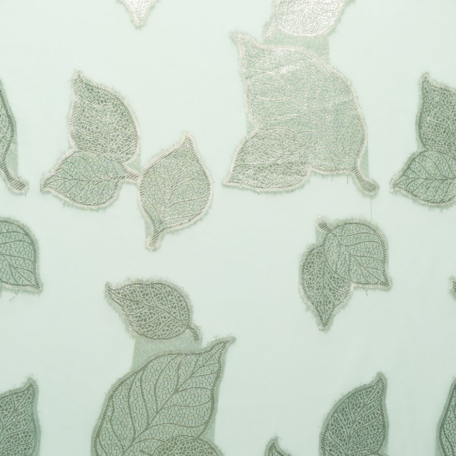 Metallic Leaf Mint Green Silk Chiffon