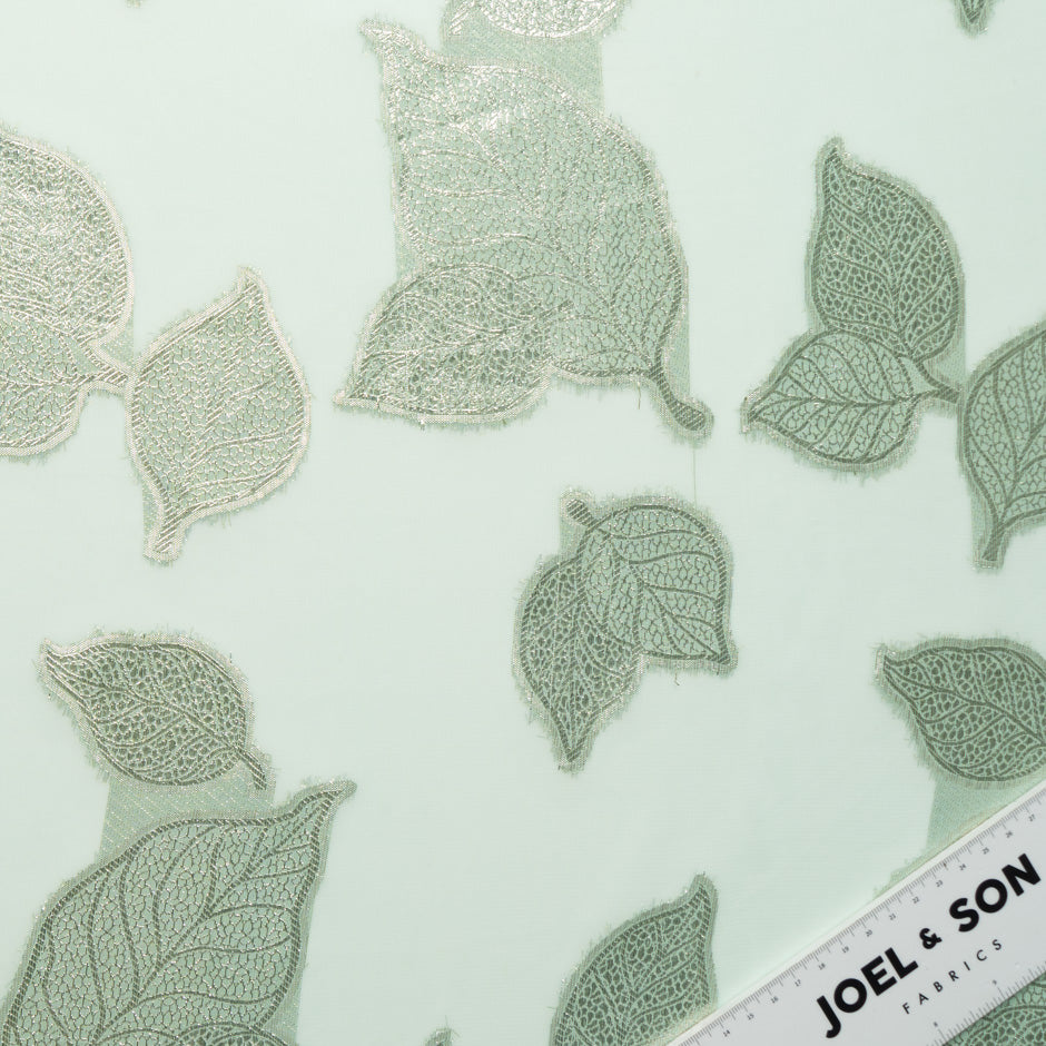 Metallic Leaf Mint Green Silk Chiffon