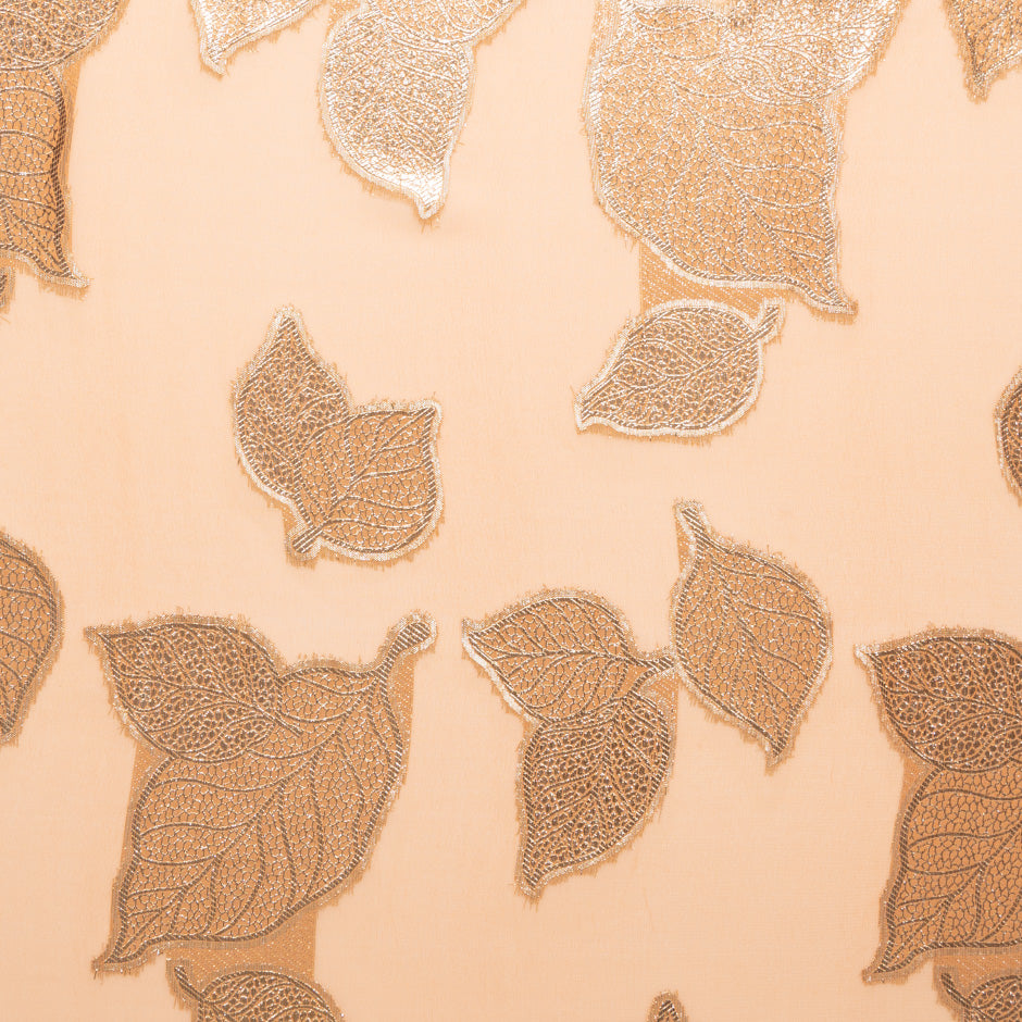 Peach Metallic Leaf Silk Chiffon