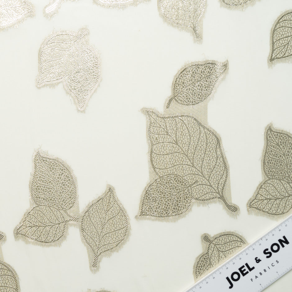 Pale Yellow Metallic Leaf Silk Chiffon