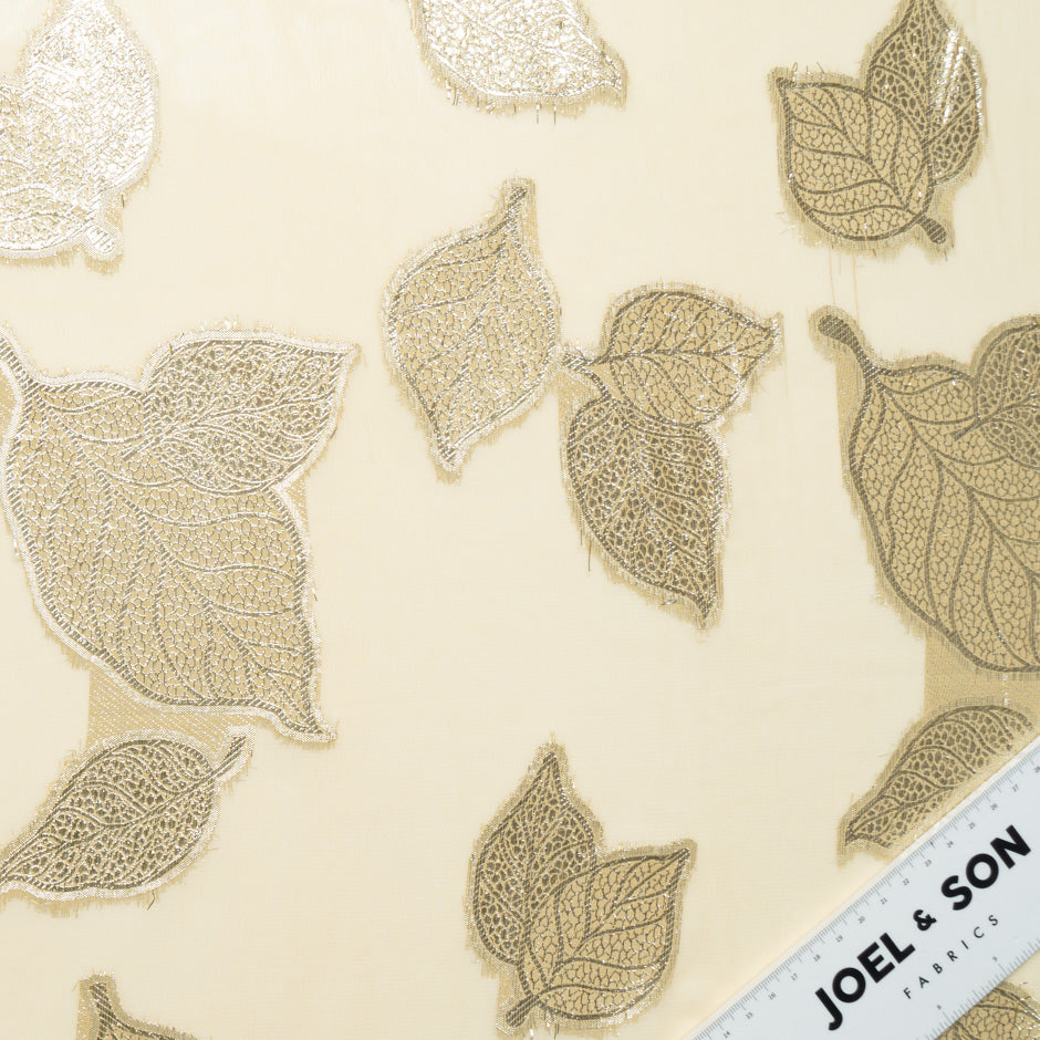 Yellow Metallic Leaf Silk Chiffon