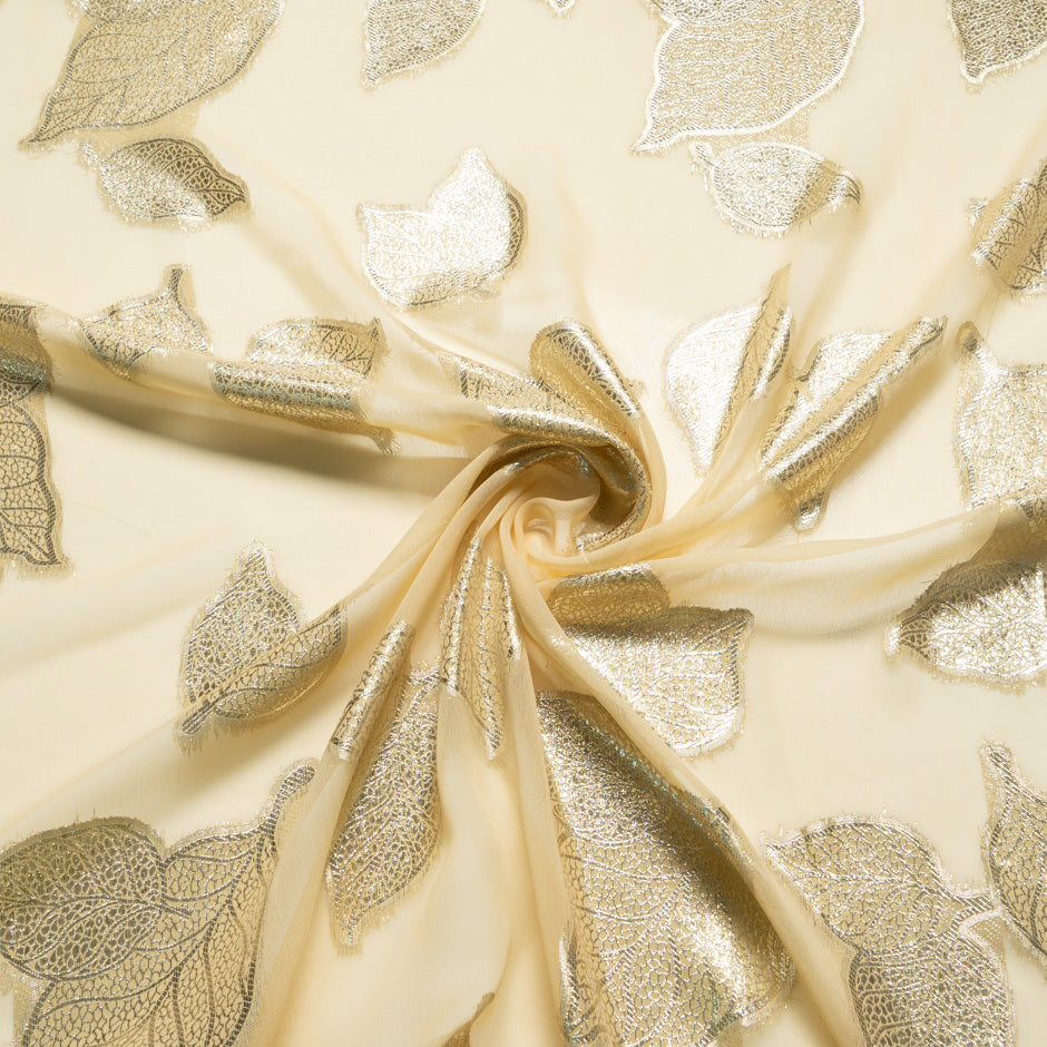 Yellow Metallic Leaf Silk Chiffon