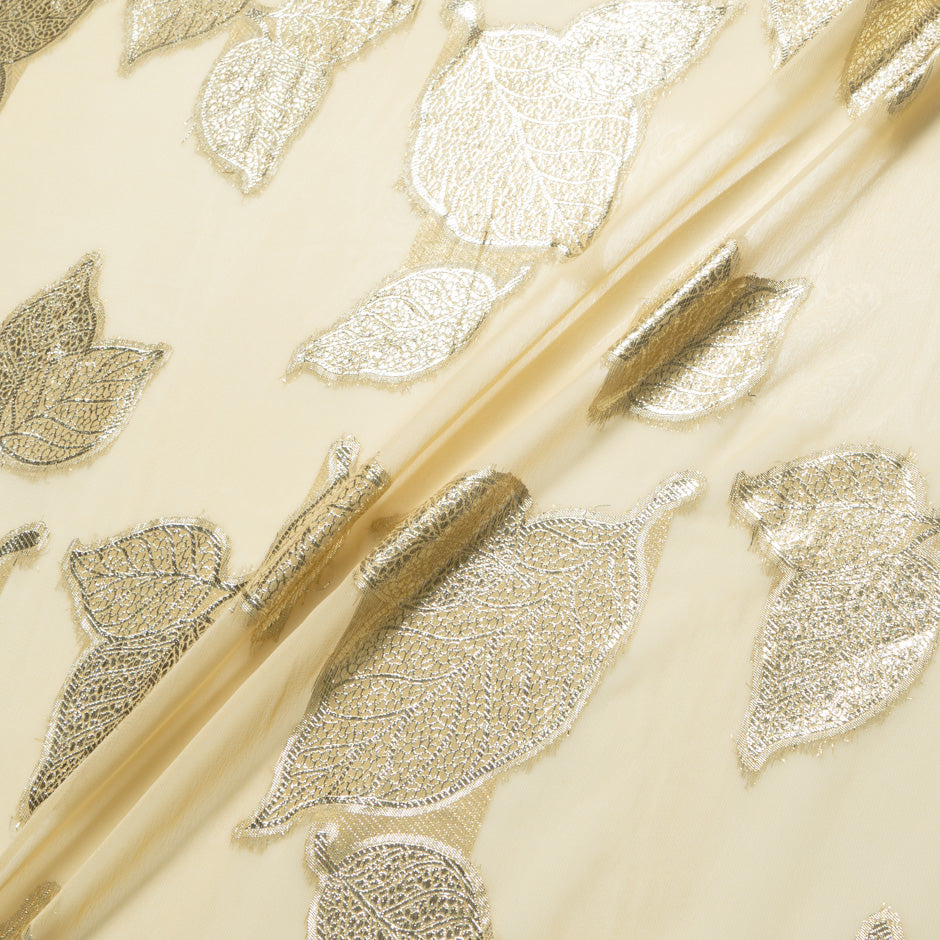 Yellow Metallic Leaf Silk Chiffon