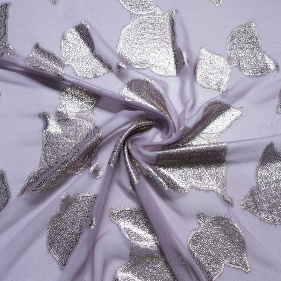 Lavender Metallic Leaf Silk Chiffon