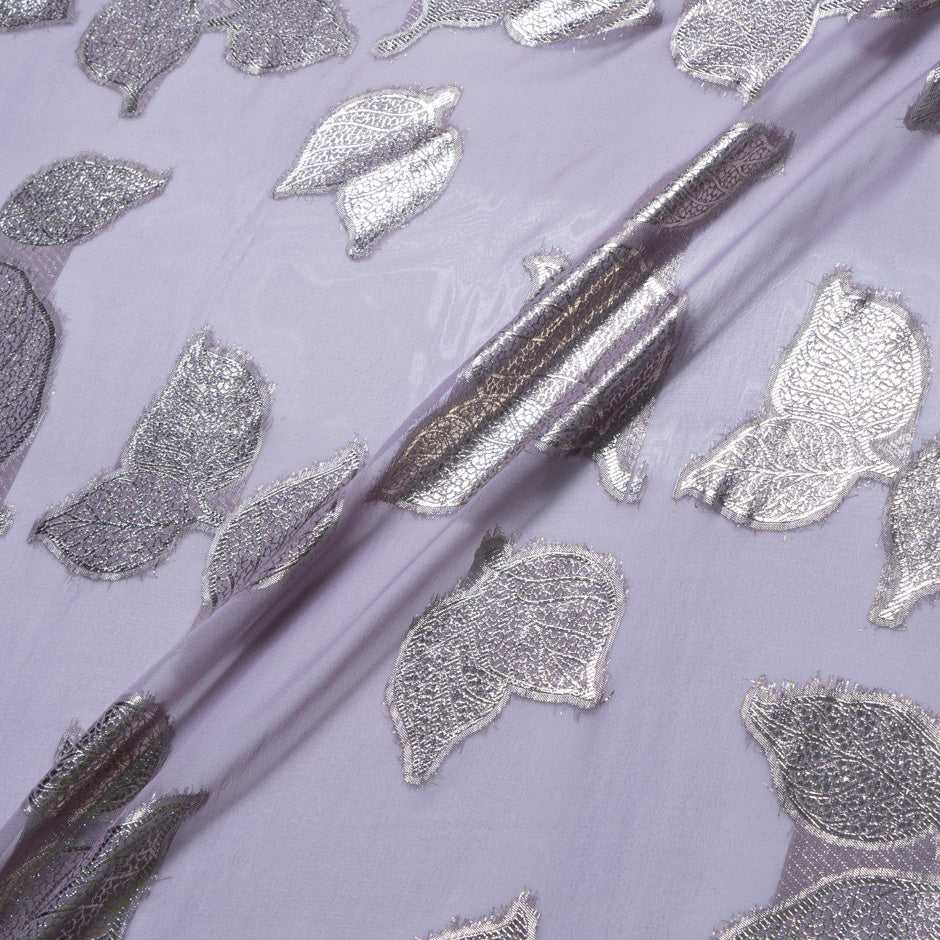 Lavender Metallic Leaf Silk Chiffon