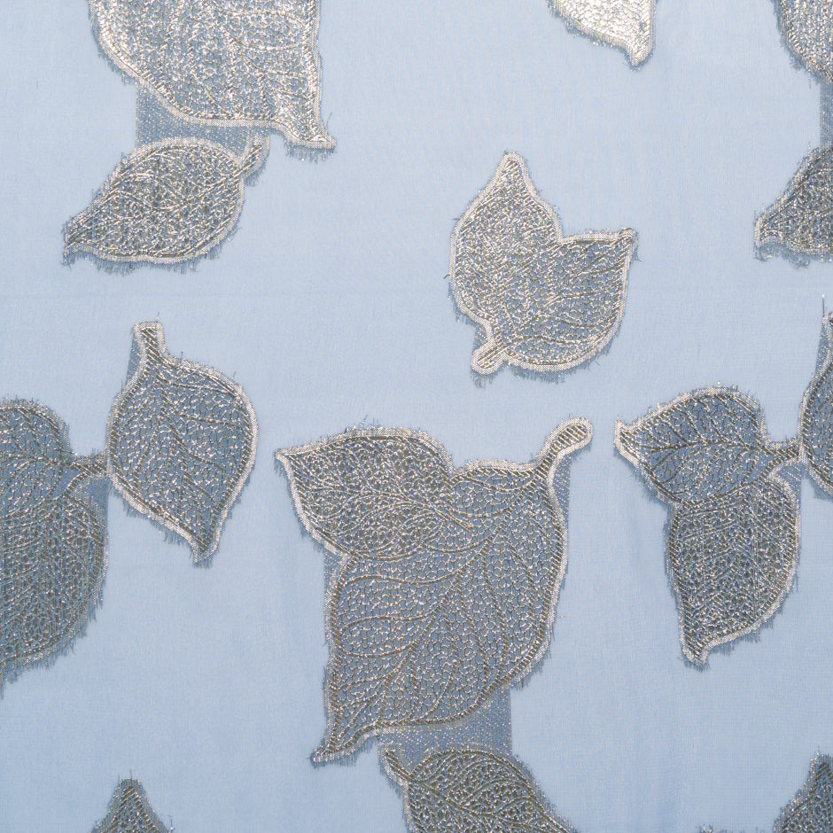 Baby Blue Metallic Leaf Silk Chiffon