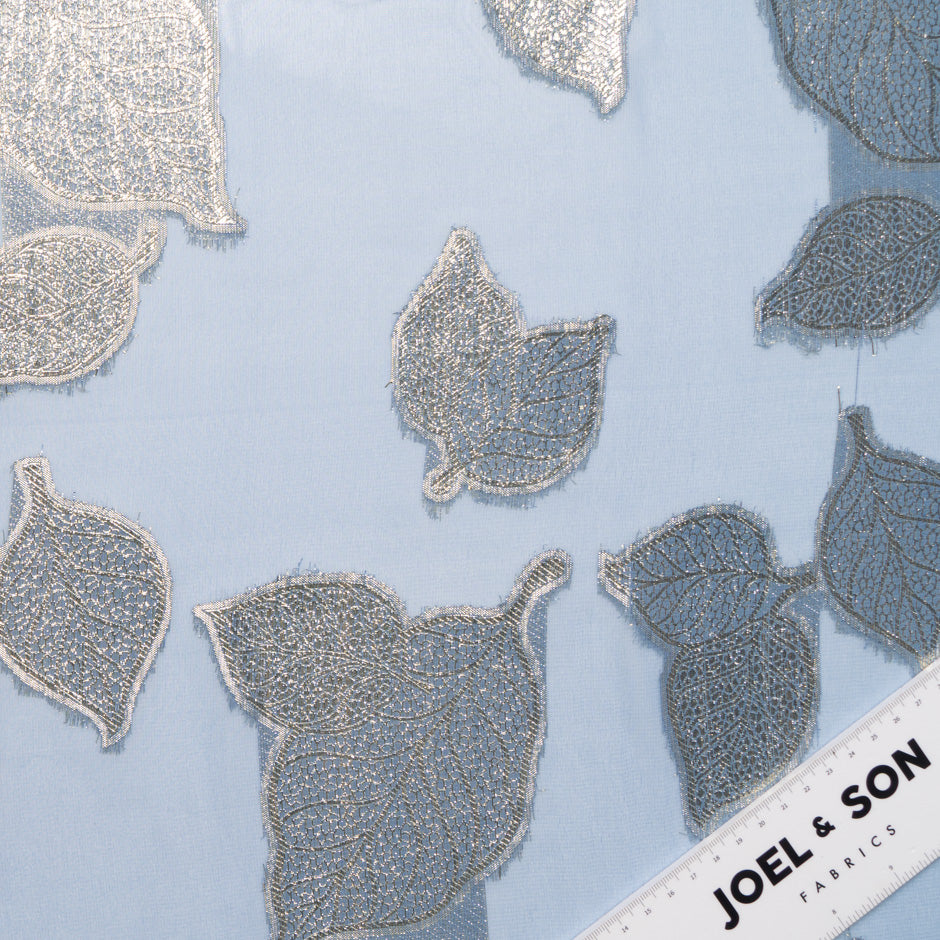 Baby Blue Metallic Leaf Silk Chiffon