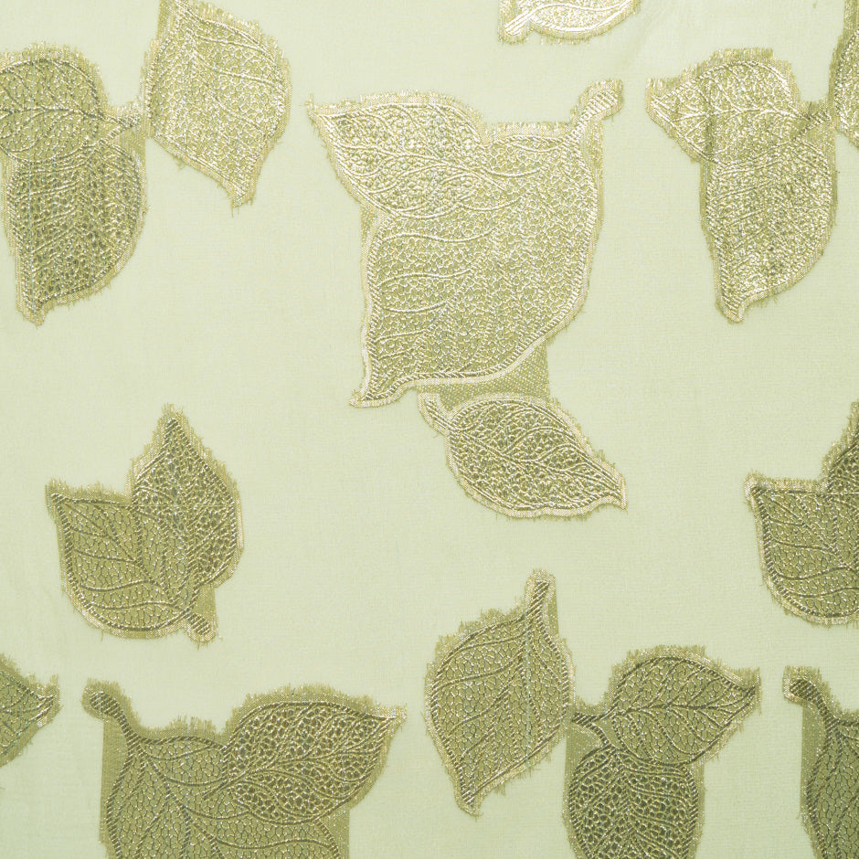 Metallic Leaf Rich Green Silk Chiffon