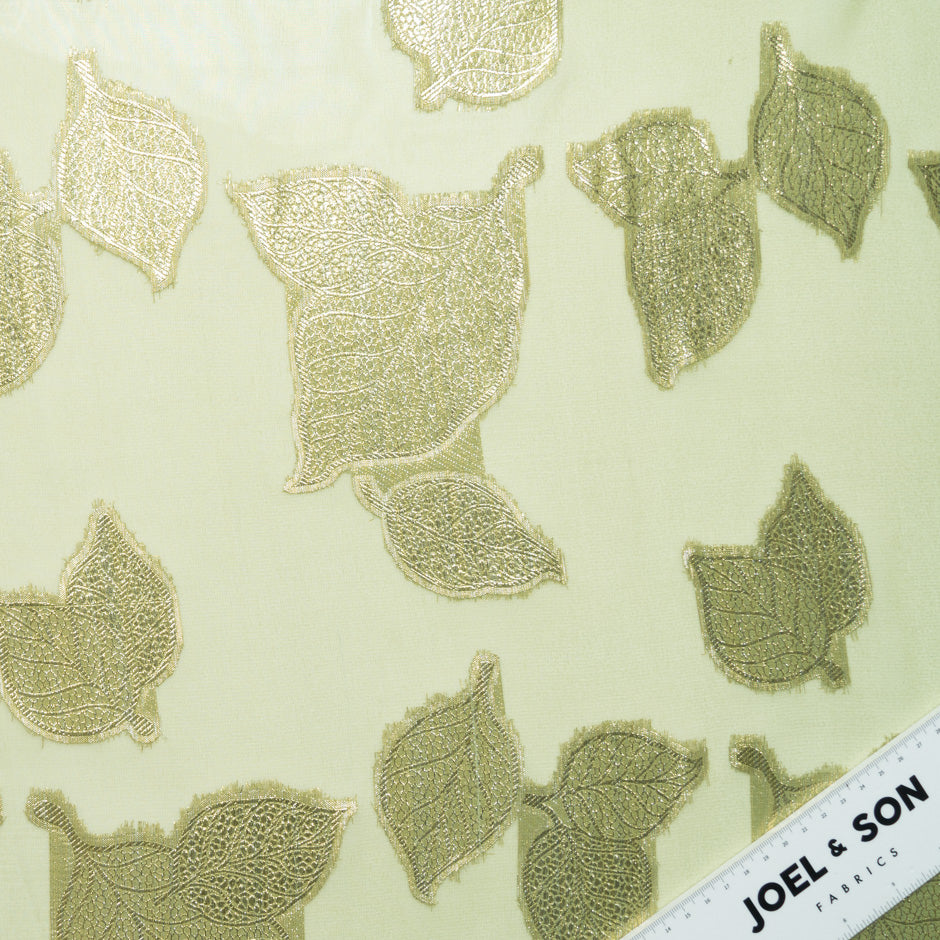 Metallic Leaf Rich Green Silk Chiffon