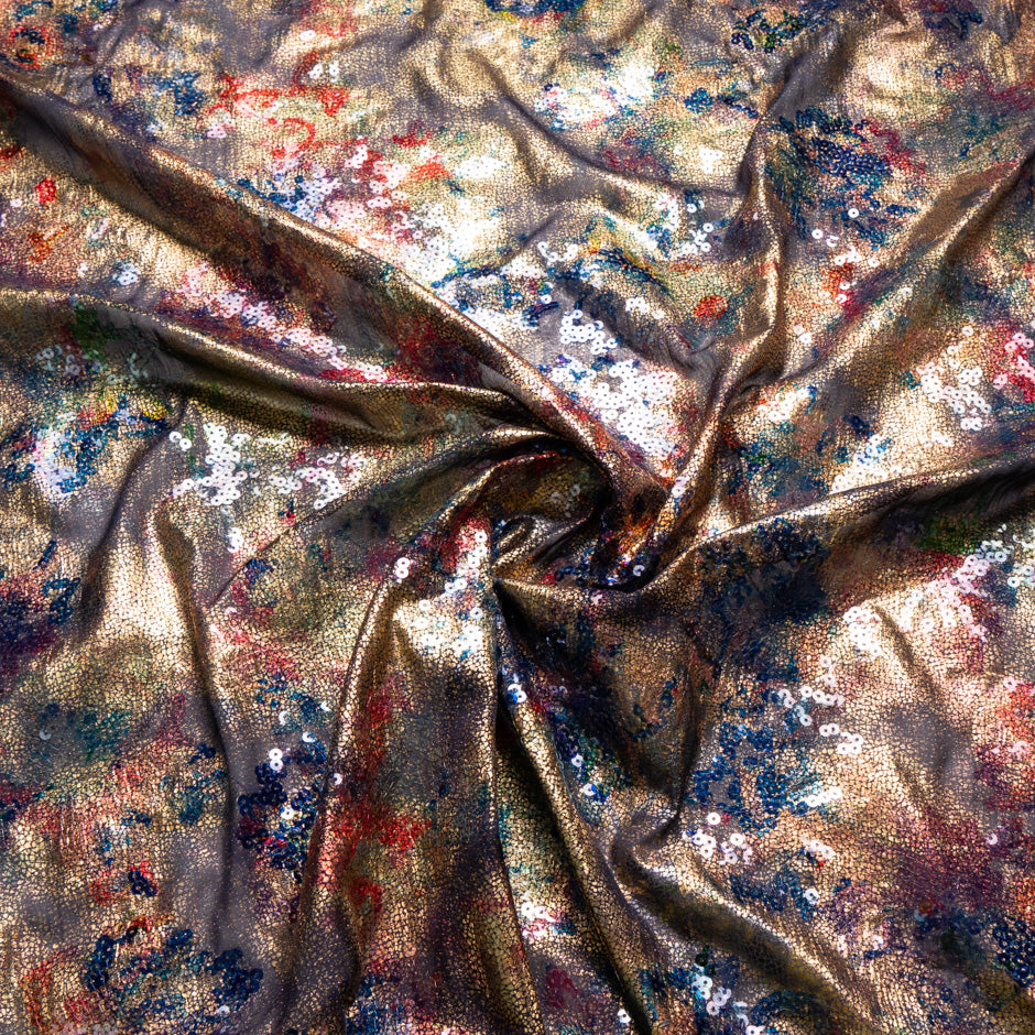 Floral Sequin Embroidered Blue Silk Chiffon