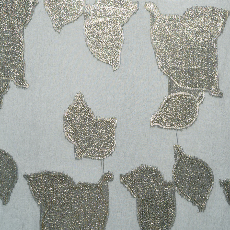 Sage Grey Metallic Leaf Silk Chiffon