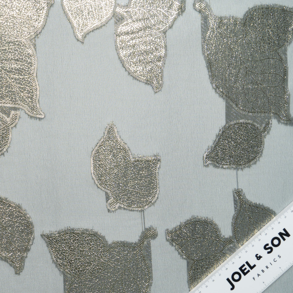Sage Grey Metallic Leaf Silk Chiffon
