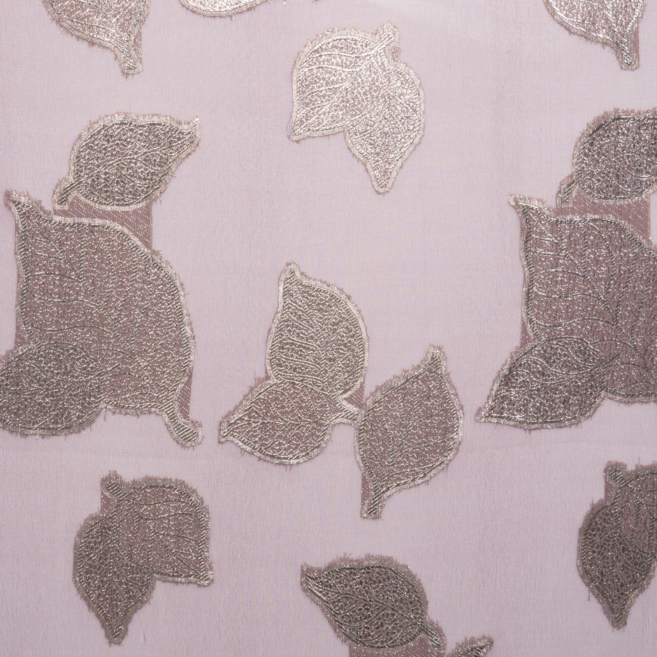 Dusty Pink Metallic Leaf Silk Chiffon