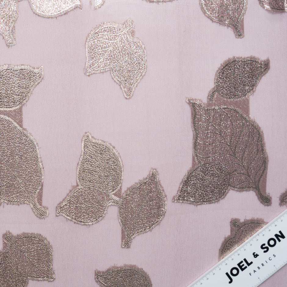 Dusty Pink Metallic Leaf Silk Chiffon