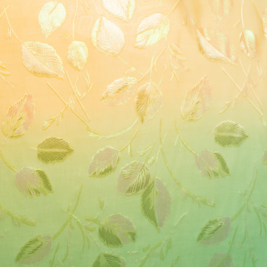 Orange & Green Ombré Metallic Leaf Silk Chiffon