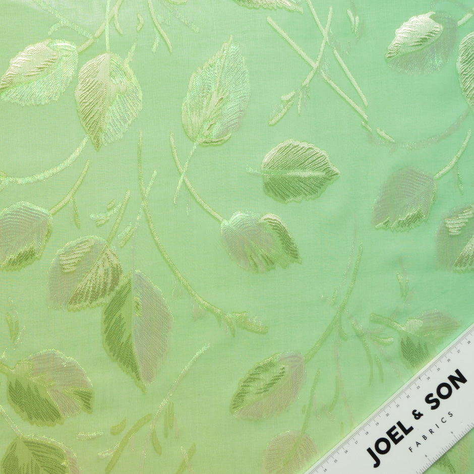 Orange & Green Ombré Metallic Leaf Silk Chiffon