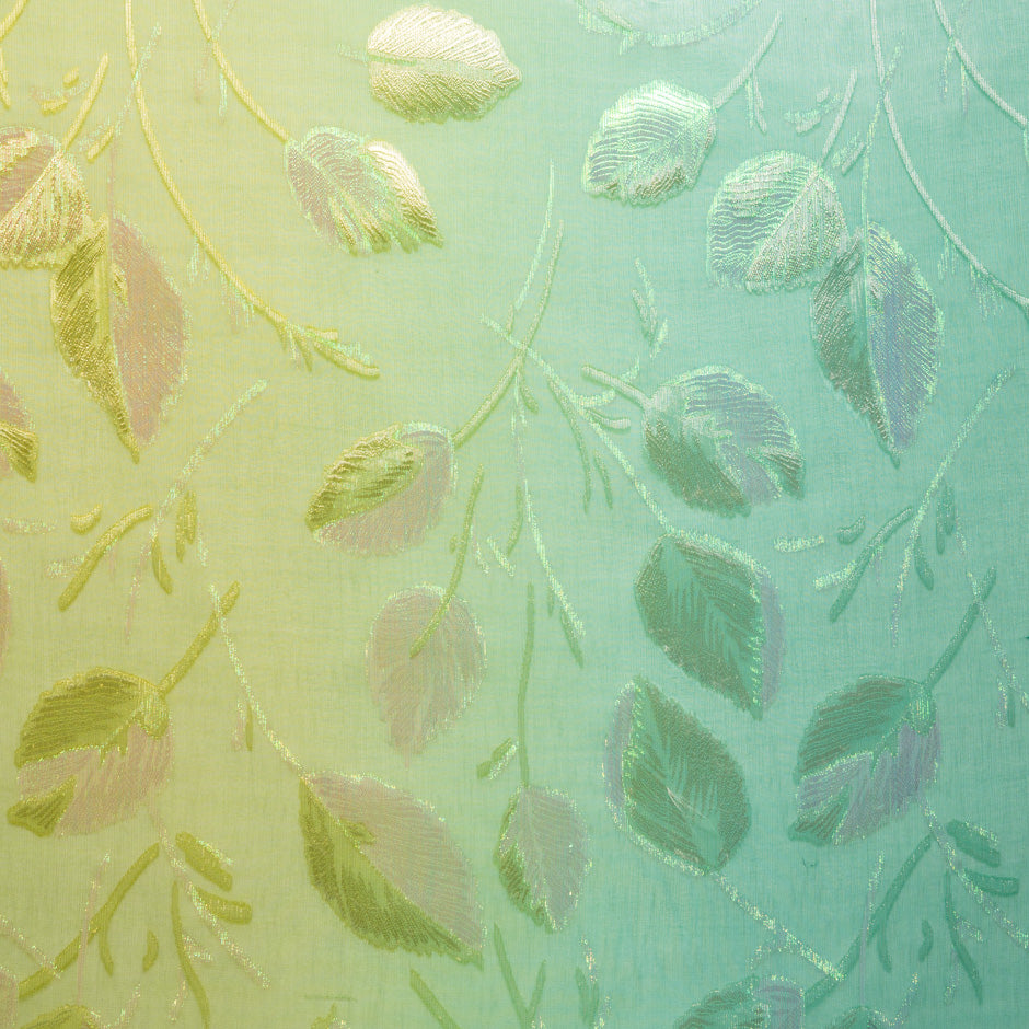 Burgundy & Green Ombré Metallic Leaf Silk Chiffon