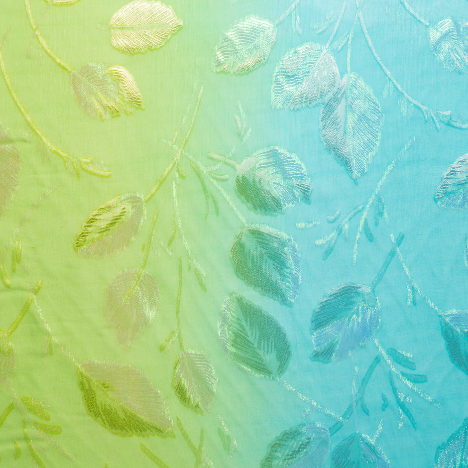 Green & Turquoise Ombré Metallic Leaf Silk Chiffon