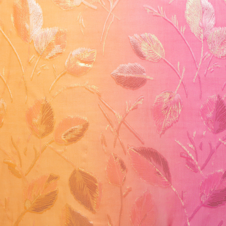 Orange & Pink Ombré Metallic Leaf Silk Chiffon