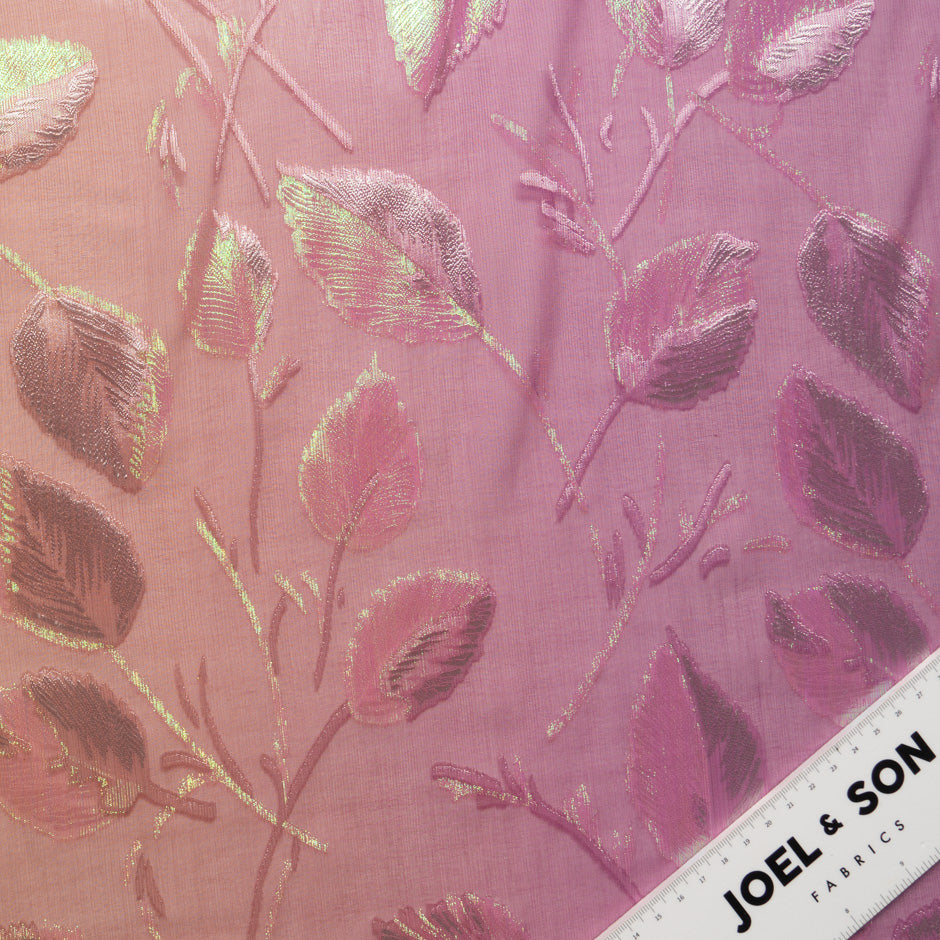 Orange & Pink Ombré Metallic Leaf Silk Chiffon