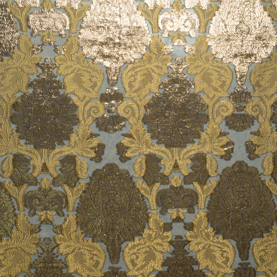 Dark Gold Metallic Blue Silk Chiffon