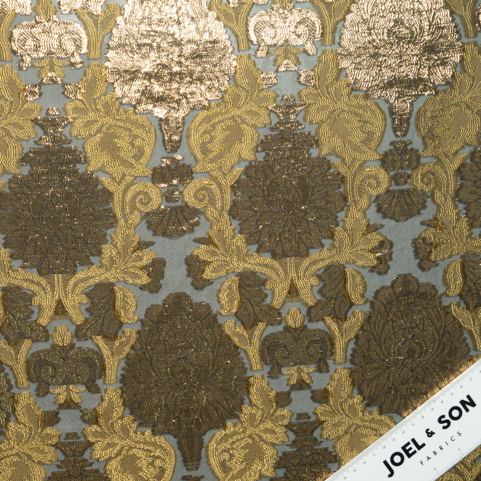 Dark Gold Metallic Blue Silk Chiffon