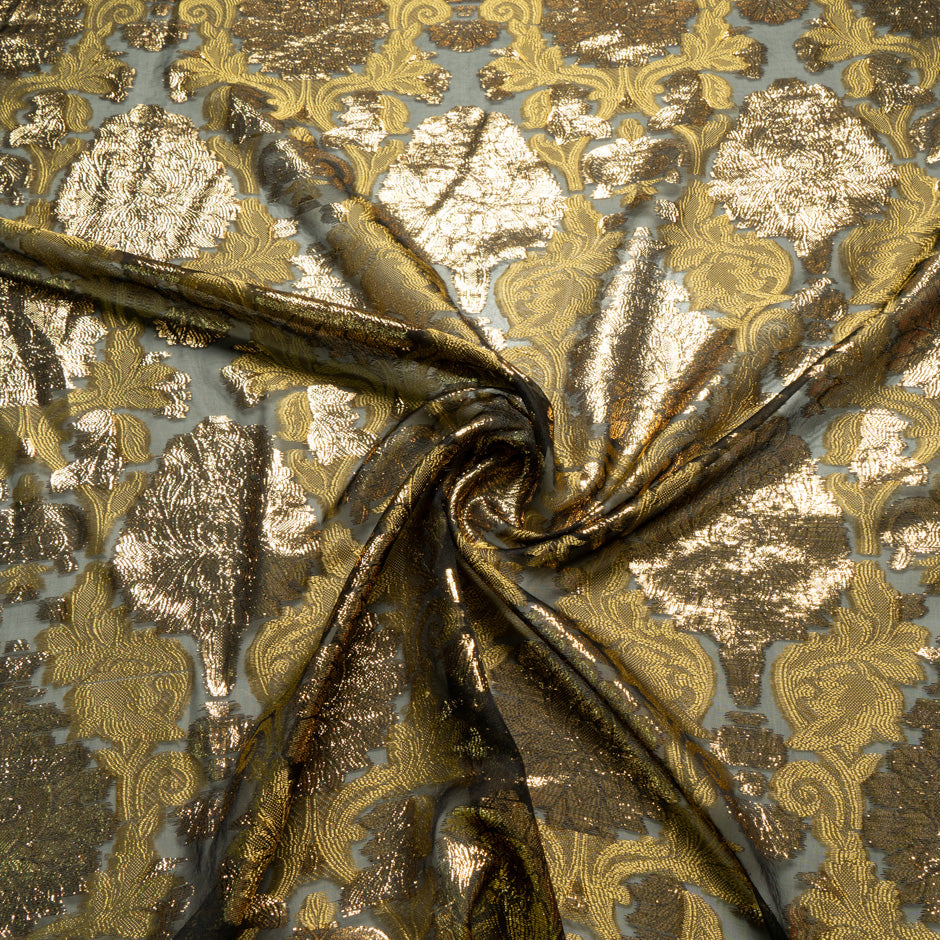 Dark Gold Metallic Blue Silk Chiffon