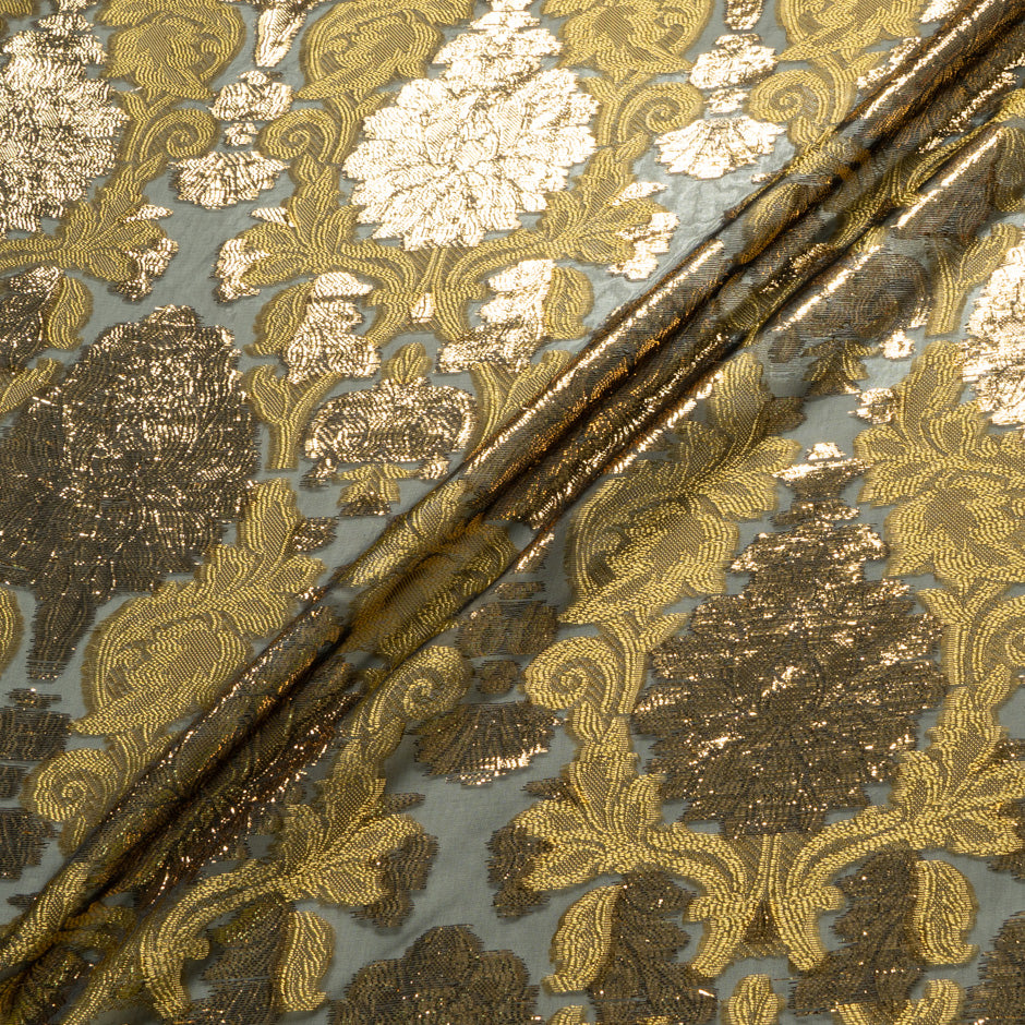 Dark Gold Metallic Blue Silk Chiffon