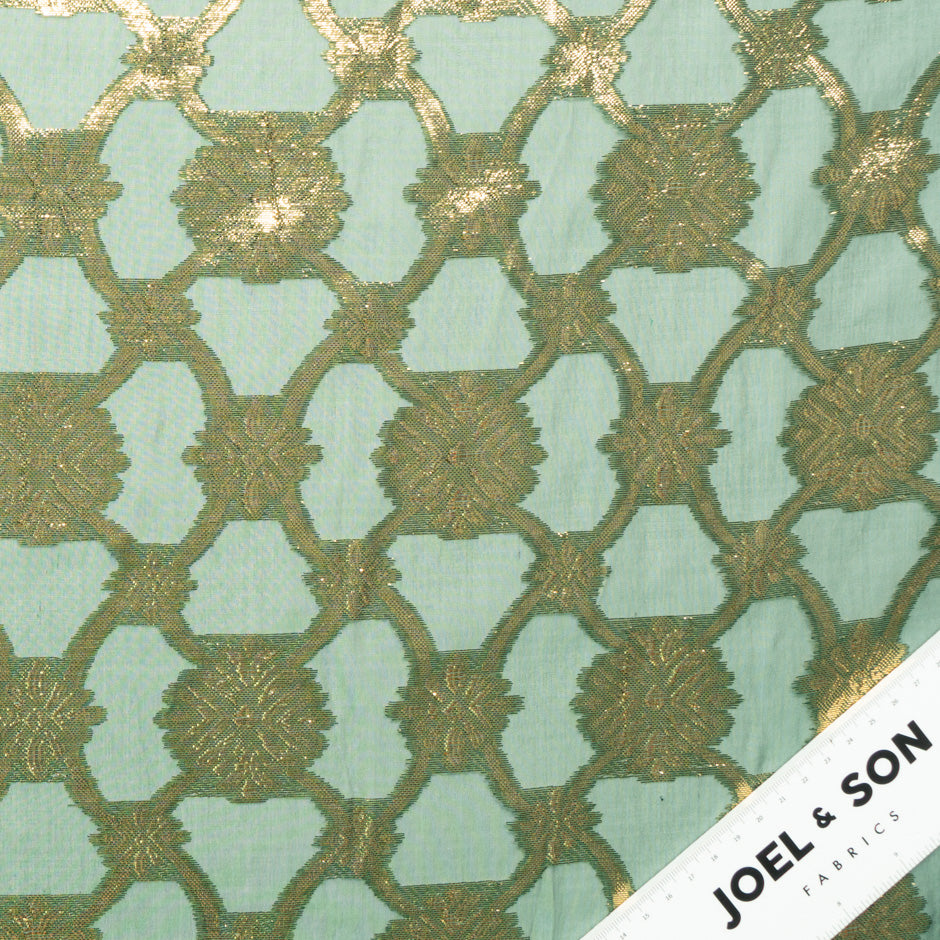 Gold Metallic Jacquard Green Silk Chiffon